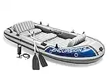 INTEX 68325EP Excursion 5 Inflatable Boat Set: Includes Deluxe 54in Aluminum Oars and High-Output Pump – 5-Person – Adjustable Seats with Backrest – Fishing Rod Holders – 1100lb Weight Capacity