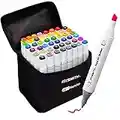 FIXSMITH 48 Colors Alcohol Based Markers - Double Tipped Artist Art Markers for Illustration Adult Coloring Sketching & Card Making, Bonus 1 Colorless Alcohol Marker Blender & Carrying Case Included