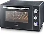 SEVERIN Horno tostador XXL con función de convección, mini horno tostador con grill y bandeja, horno pequeño con piedra para pizza y asador giratorio, 2200 W, 60 L, negro, TO 2066