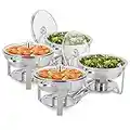 ROVSUN 5Qt 4 Pack Chafing Dish Buffet Set, Stainless Steel Round Chafers for Catering, Buffet Servers and Warmers Set with Glass Lid & Lid Holder, Thick Stand Frame for Wedding Party Banquet Event