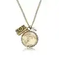 MadamLili GLOBETROTTER Collana da donna con mappa del mondo con fotocamera – fatta a mano, Ottone e vetro, Nessuna pietra preziosa