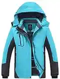 Wantdo Chaqueta de Esquí Impermeable Montaña Abrigo Windbreaker Paño Grueso Suave Parka Acampar Viajar Chaqueta de Bolsillos Múltiples Cremallera para Mujer Azul Claro Large