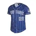 Camiseta de béisbol para hombre, diseño de rayas, ropa deportiva, con botones, talla grande, azul real, L