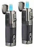 TOMOLO Torch Lighter Triple Jet Flame Refillable Butane Cigar Lighter with Cigar Punch,2 Pack,Charcoal