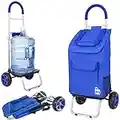 dbest products Trolley Dolly, Blue Foldable Shopping cart for Groceries with Wheels and Removable Bag and Rolling Personal Handtruck, Standard