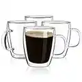YUNCANG Double Wall Coffee mugs, (4-Pcak) 16 Ounces-Clear Glass with Handle,Insulated,Cappuccino,Tea ,Latte Cups,Beverage Glasses Heat Resistant