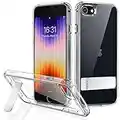 JETech Kickstand Case for iPhone SE 3/2 (2022/2020 Edition), iPhone 8/7, 4.7-Inch, Support Wireless Charging, Slim Shockproof Bumper Phone Cover, 3-Way Metal Stand (Clear)