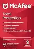 McAfee Total Protection 2023 | 3 appareils | Antivirus et sécurité Internet | VPN | Abonnement d'un an | Carte clé