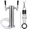 FERRODAY Dual Faucet Draft Beer Tower Double Faucet Tap Beer Tower Dispenser Double Beer Tap Stainless Steel Tower Brass Faucet Stainless Core Pre-assembled Lines for Homebrew - 3" Kegerator Tower