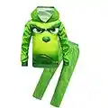 Green Hoodies Set Christmas Halloween Green Monster Cosplay Grinch Costume Dress Up For Kids Boys Girls Size 4t (Set 120)