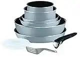 Tefal Ingenio Essential Batterie de cuisine 10 pièces, Poêles, Casseroles, Wok, Couvercles hermétiques, Spatule, 1 poignée, Tous feux sauf induction + four, Fabriqué en France L2149602