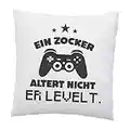 LIEBTASTISCH-Kissen mit Spruch EIN Zocker altert Nicht. Er levelt. - lustig - Geschenke für zocker - Gaming Kissen - Geburtstagsgeschenk - Geschenkideen - Deko Kissen 40x40cm Weiß