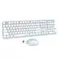 UBOTIE Colorful Computer Wireless Keyboard Mouse Combos, Typewriter Flexible Keys Office Full-Sized Keyboard, 2.4GHz Dropout-Free Connection and Optical Mouse (Green-White)