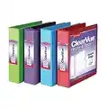 Cardinal 3 Ring Binders, 2 Inch Binder with Round Rings, Holds 475-Sheets, ClearVue Covers, Non-Stick, PVC-Free, Assorted Colors, 4 Pack (29311)