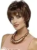 Auflaund Full Bangs Synthetic Fiber Short Darker Brown Straight Hair Wig for Women