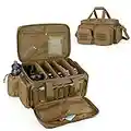 DSLEAF Tactical Pistol Range Bag for 5 Handguns and 9 Magazines, Shooting Gun Range Duffle Bag for Range Outdoor Activities,Khaki