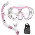 Findway Scuba Maschera Snorkel Set Adulto, Maschere da Immersione e Tubi a Secco Set Snorkeling Anti-Perdite, Anti UV per Uomo Donna Maschera da Snorkeling,Bianco Rosa