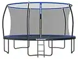 SONGMICS Trampoline Ø 366 cm pour Enfants, Filet de Protection, Poteau Incurvé de 180 cm de Haut, Coussins de Sécurité, Échelle, Cadre en Acier, Certificat TÜV Rheinland GS, Noir et Bleu STR12BK