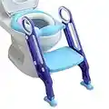 Potty Training Toilet Seat with Step Stool Ladder for Boys and Girls Baby Toddler Kid Children Toilet Training Seat Chair with Handles Padded Seat Non-Slip Wide Step (Blue Purple Upgraded Standard Seat)