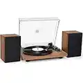 Platine Vinyle Système HiFi Bluetooth, Tourne Disque Vinyle Vintage avec Enceintes d'Etagère, avec Contrepoids Réglable Cartouche Magnétique, Entrée de Sortie Bluetooth pour Les Enregistrements