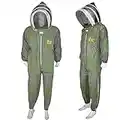 Three Layer Beekeeping Ventilated Suit and Jacket Fully Protection Beekeepers Ultra Ventilated Bee Suit and Bees Jacket with Fencing Veil and Round Veil (L, Olive Green Fencing Veil)