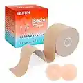 REFUN Cinta de Levantamiento de Senos, sujetador invisible Cinta de Pechos con 1 Pares de Cubre Pezones, boob tape Cinta Adhesiva Push up, Sujetador Adhesivo para Copa A-F