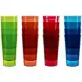 Kryllic Plastic Tumblers, Set of 16 Drinking Glasses - Acrylic Cup Set, Tumbler Set. Break Resistant 20 oz. in 4 Assorted Colors, Restaurant Bar Quality Tumblers. Dishwasher Safe. For Kids & Toddler!