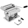 GOURMEX Stainless Steel Manual Pasta Maker Machine | with Adjustable Thickness Settings | Perfect for Professional Homemade Spaghetti and Fettuccini | Includes Removable Handle and Clamp (Silver)