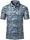 MoFiz Men's Short Sleeve Polo Shirts Casual Golf Work Top Moisture Wicking Sports Fitness Hiking Polo T-Shirts Camo Grey Size XL