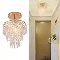 Mini lustre en cristal doré plafonnier 3 niveaux gouttes de pluie pendentif en cristal luminaire décoration lumières pour couloir chambre chambre placard, E26