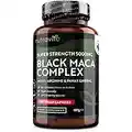 Maca Root Capsules 5000mg (High Strength) – 180 Vegan Black (6 Month Supply) Not Tablets 100% Peruvian with L-Arginine, Panax Ginseng & Pepper Made in UK by Nutravita