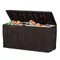 Keter Marvel Plus 71 Gallon Resin Plastic Wood Look All Weather Outdoor Storage Deck Box, Brown