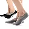 Hually Antiscivolo Calze Donna - 2 Paia Calzini Pilates Antiscivolo per Yoga,Pilates, Pure Barre, Balletto, Danza, Fitness, Ballo a Piedi Nudi(Nero e Grigio)