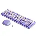 Colorful Wireless Keyboard and Mouse Combo - Soueto 2.4G Full Size Retro Computer Wireless Keybaord and Mouse with Round Key Caps, Cute Mouse with 4 Button for Mac and Windows (Purple)