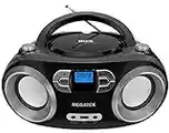 MEGATEK Portable Stereo CD Player Boombox with FM Radio, Bluetooth, USB, Aux-in and Headphone Jack, CD-R/RW and MP3 CDs Compatible, Clear and Balanced Sound, AC/Battery Operated - Black