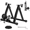 Turbo Trainer, 6 Level Resistance Magnetic Indoor Bike Trainer with Noise Reduction Wheel, Fodable Carbon Steel Frame Bike Trainer Stand Fits for Mountain & Road Bike 24"-28" & 700C Wheel