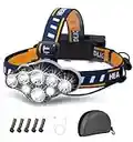 KIDECCE Brightest Headlamp,Super Bright 18000 Lumen 8 LED Work Headlight with Red Warning Lihgt 8 Modes Rechargeable Waterproof Lampe Frontale,Headlights for Camping Cycling Fishing Running Outdoor