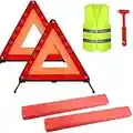 Warning Triangle Kit 4 Pack Foldable Safety Triangle Kit Car Roadside Emergency with Reflective Warning Triangle Visibility Roadside Vest Safety Hammer for Car Roadside Breakdowns Emergencies