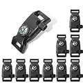 10pcs Pack Black 5/8" Compass Flint Scraper Fire Starter Whistle Buckle Plastic Paracord Bracelet Outdoor Camping Emergency Survival Travel Kits #FLC158-FWC(Black)