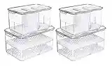 SANNO Fridge Produce Saver Storage Vegetable Fruit Food Container Stackable Refrigerator Organizer Bins Fresh Keeper Drawers, Set of 4, 9.2''Lx5.8''Wx4.8''H-2pack-10.8''Lx6.8''Wx5.7''H-2pack