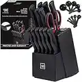 HUNTER Knife Set, Dishwasher Safe Kitchen Knife Set with Block, 24 Pcs Black Kitchen Knife Sets with Block Self Sharpening, 6 Steak Knives, Black