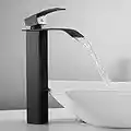 Rubinetto da Bagno per Lavandino a Cascata Miscelatore per Lavabo Rubinetto Alto da Appoggio Moderno in Ottone (Nero Opaco)