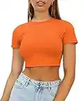 WYNNQUE Womens Velma Costume Adult Burnt Orange Crop Tops Tight Slim Fitted Stretchy Cute Trendy Scoop Neck Short Sleeve Baby Tees
