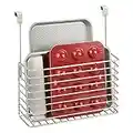 mDesign Over The Cupboard Hanging Storage Baskets Metal Bakeware Organiser and Cutting Board Holder Excellent Kitchen Storage Solution Matte Silver