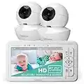 Babysense UPGRADED 720p 5" HD Split-Screen Baby Monitor, Video Baby Monitor with Two HD Cameras and Audio, Adjustable Night Light, White Noise and Lullabies, Long Range, 4xZoom, 4000mAh Battery