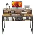 Cubiker Computer Home Office Desk, 47" Small Desk Table with Storage Shelf and Bookshelf, Study Writing Table Modern Simple Style Space Saving Design, Rustic