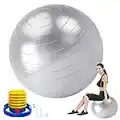 BelonLink Ballon de Gymnastique, Boule d'assise, Balle de Yoga, Balles d'exercices Fitness, Grossesse, Anti-éclatement et très épais, avec Pompe à air, Pilates Core Training Physique 55cm (Argent)