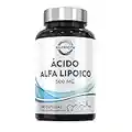 Ácido alfa lipoico (ALA) de 500 mg | 180 cápsulas veganas de alta potencia | Ayuda a reducir la inflamación, controlar los niveles normales de azúcar en sangre y la salud del sistema nervioso