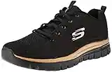 Skechers Graceful Get Connected, Zapatillas Mujer, Black Mesh Rose Gold Trim, 39 EU