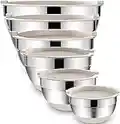 Umite Chef Mixing Bowls with Airtight Lids，6 piece Stainless Steel Metal Nesting Storage Bowls, Non-Slip Bottoms Size 7, 3.5, 2.5, 2.0,1.5, 1QT, Great for Mixing & Serving (Khaki)